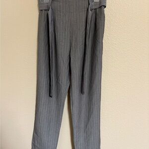 Gray Pinstripe High-Waisted Pants